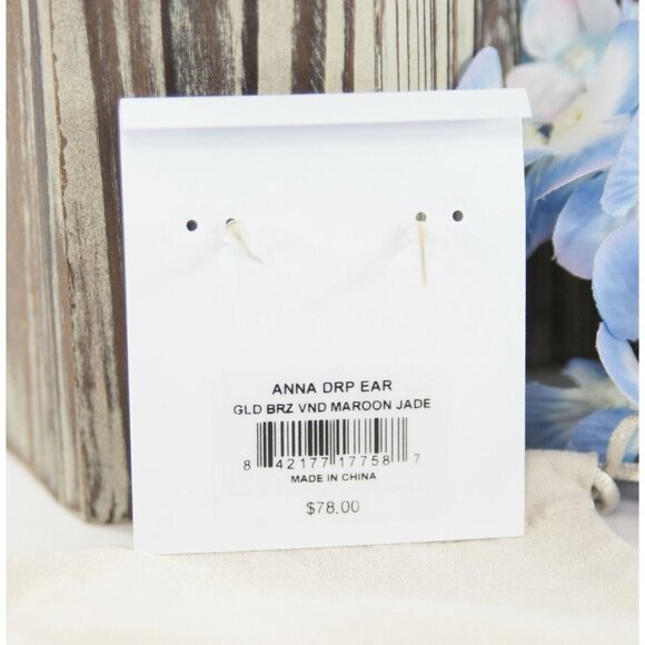 Kendra Scott Anna Bronze Veined Maroon Jade Gold Drop Dangle Earrings NWT - Picture 3 of 5